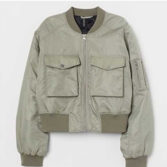 H&M Jackets & Blazers - H&M NYLON BOMBER JACKET Light khaki green